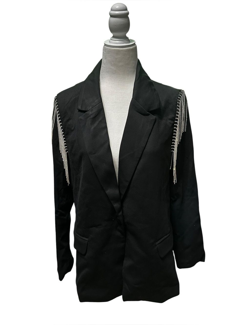 Blue B Black Rhinestone Fringe Blazer Jacket NWT Women’s Large Nashville Western
